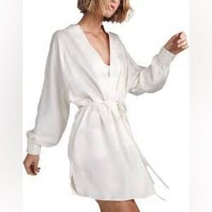 Lunya Washable 100% Silk Robe Tranquil White Kimono Style Valentines Day L / XL